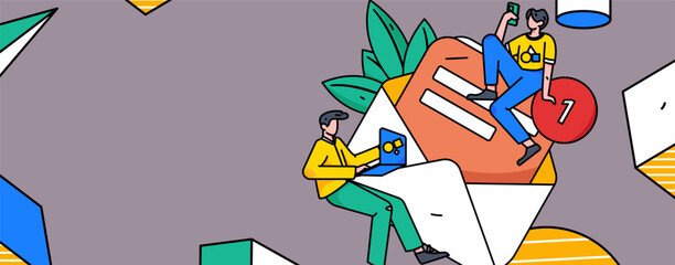 Virtual characters social communication concept business flat vector hand drawn illustration
