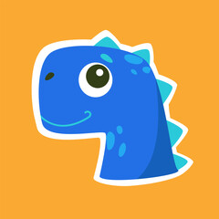 Funny dinosaur head cartoon. Cute little dinosaur. Vector illustration, isolated on a white background. Cartoon style flat design. Concept for children print.