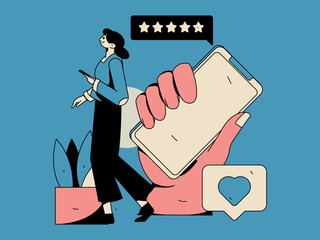 Virtual characters social communication concept business flat vector hand drawn illustration
