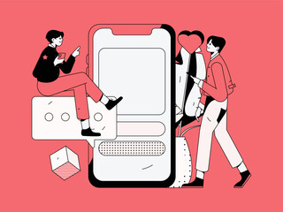 Virtual characters social communication concept business flat vector hand drawn illustration
