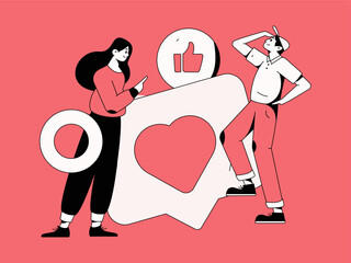 Virtual characters social communication concept business flat vector hand drawn illustration
