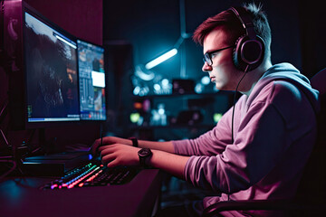 Esports and online gaming: Man live streaming his video game session. High quality generative AI