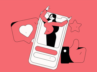 Virtual characters social communication concept business flat vector hand drawn illustration
