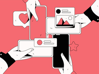 Virtual characters social communication concept business flat vector hand drawn illustration
