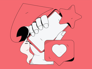 Virtual characters social communication concept business flat vector hand drawn illustration
