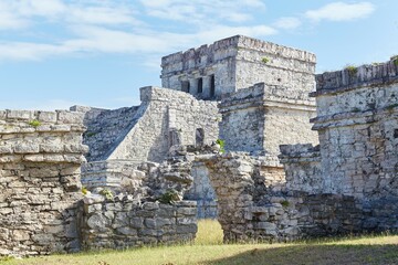 The scenic ruins of Tulum, the only ancient Mayan city built on a cliff above the sea