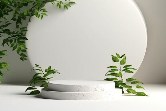 Natural white decor with lots of copy space ideal for product placement, generative ai