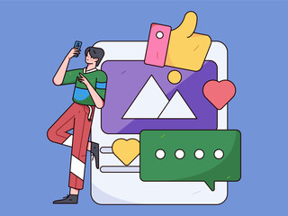 Virtual characters social communication concept business flat vector hand drawn illustration
