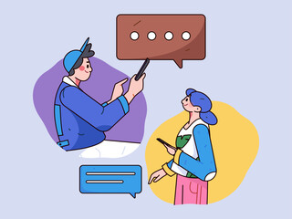 Virtual characters social communication concept business flat vector hand drawn illustration
