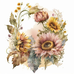 background with sunflowers generative Ai