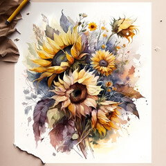 background with sunflowers generative Ai