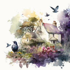 halloween background with a house generative Ai