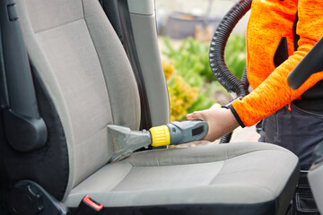 car dry cleaning. Light gray textile seats chemical cleaning with professionally extraction method....