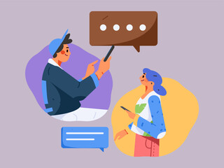Virtual characters social communication concept business flat vector hand drawn illustration
