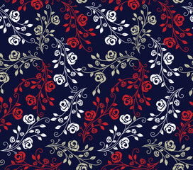 seamless vector  flower design  pattern on navy  background