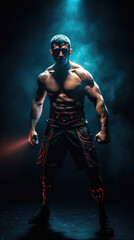 Photo realistic illustration of an Asian, fighter. Anatomy and lighting reference. Generative AI.