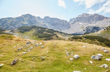 Fototapeta na wymiar Hiking to Bobotov Kuk, the highest peak in Montenegro, situated in Durmitor National Park