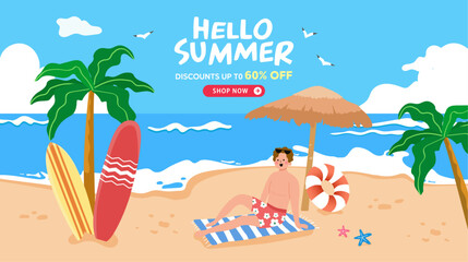 big sale hello summer beach banner,Vector,Illustration