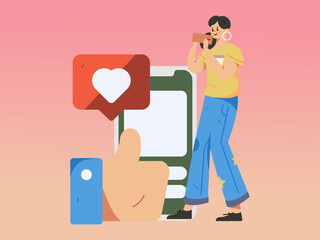 Virtual characters social communication concept business flat vector hand drawn illustration
