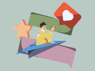 Virtual characters social communication concept business flat vector hand drawn illustration
