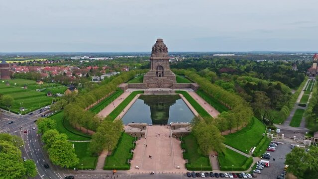Drone shot of Monument to the Battle of the Nations ( V&ouml;lkerschlachtdenkmal ) , Leipzig , Germany