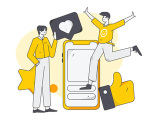 Virtual characters social communication concept business flat vector hand drawn illustration
