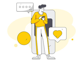 Virtual characters social communication concept business flat vector hand drawn illustration
