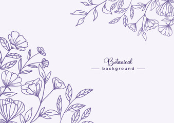 Beautiful Purple floral background with hand drawn leaves and flower border on pastel flat color for wedding invitation or engagement or greeting card