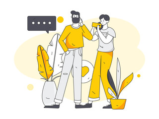 Virtual characters social communication concept business flat vector hand drawn illustration
