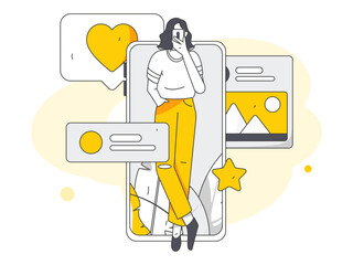 Virtual characters social communication concept business flat vector hand drawn illustration
