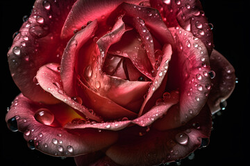 Close up red rose with water drops. Generative AI