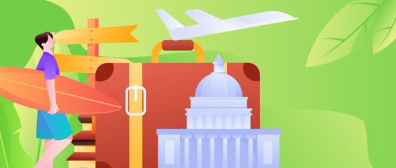 Holiday travel travel characters internet background vector hand drawn illustration
