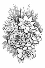 Coloring book succulents - created with Generative AI technology