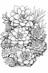 Coloring book succulents - created with Generative AI technology