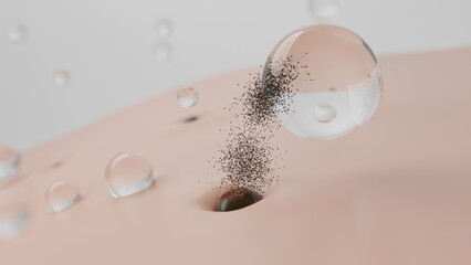 Bubble cleansing foam remove blackhead and oily from face or nose skin. Acne prevention and Face cleaning concept. 3D rendering. - obrazy, fototapety, plakaty