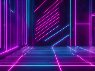 Abstract 3D render featuring a vibrant neon background in shades of pink and blue. The design creates a futuristic ambiance, making it ideal as a visually striking wallpaper