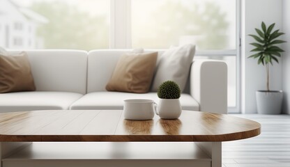 Fototapeta na wymiar empty table with modern living room interior have white color sofa, by ai generative 