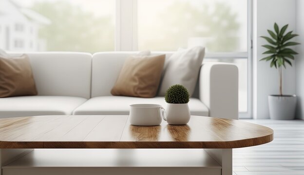 empty table with modern living room interior have white color sofa, by ai generative 