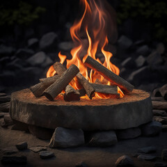 burning firewood in the fireplace,Generative IA
