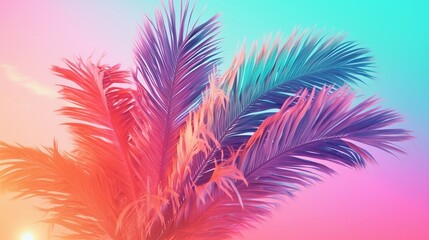 Cushioned palm tree on sky establishment conditioned in energetic drenched rainbow neon pastel colors. Creative resource, AI Generated