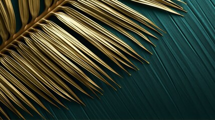 Closeup of brilliant palm leaf on theoretical dull green finished foundation. Creative resource, AI Generated