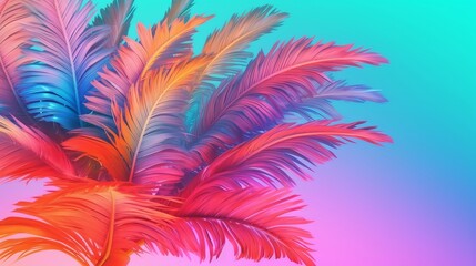Fototapeta na wymiar Padded palm tree on sky foundation conditioned in enthusiastic splashed rainbow neon pastel colors. Creative resource, AI Generated
