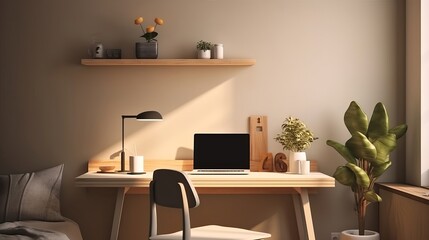 Progressed insignificant workspace in college dorm hang with adaptable workstation mockup. Creative resource, AI Generated