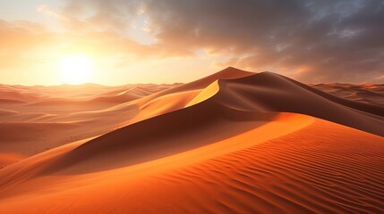 Fototapeta na wymiar sunset on sand rise inner parts parts the sahara take off. Creative resource, AI Generated