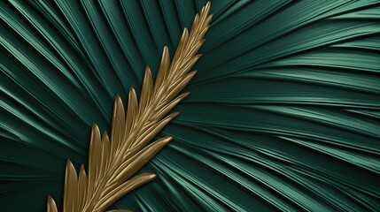 Closeup of brilliant palm leaf on theoretical miserable green wrapped establishment. Creative resource, AI Generated