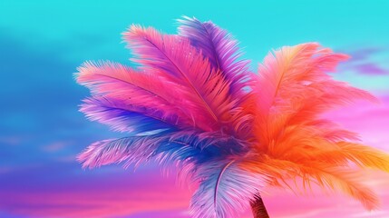Cushioned palm tree on sky establishment conditioned in energized sprinkled rainbow neon pastel...