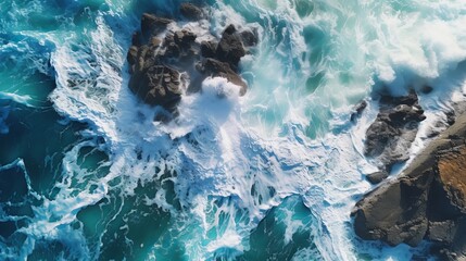 Airborne see to smoldering waves with froth. Creative resource, AI Generated