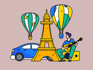 Holiday travel travel characters internet background vector hand drawn illustration
