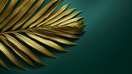 Fototapeta premium Closeup of brilliant palm leaf on hypothetical miserable green wrapped establishment. Creative resource, AI Generated