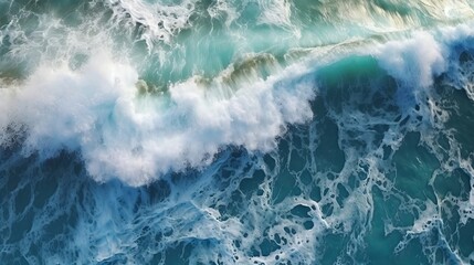 Fototapeta premium Airborne see to smoldering waves with foam. Creative resource, AI Generated